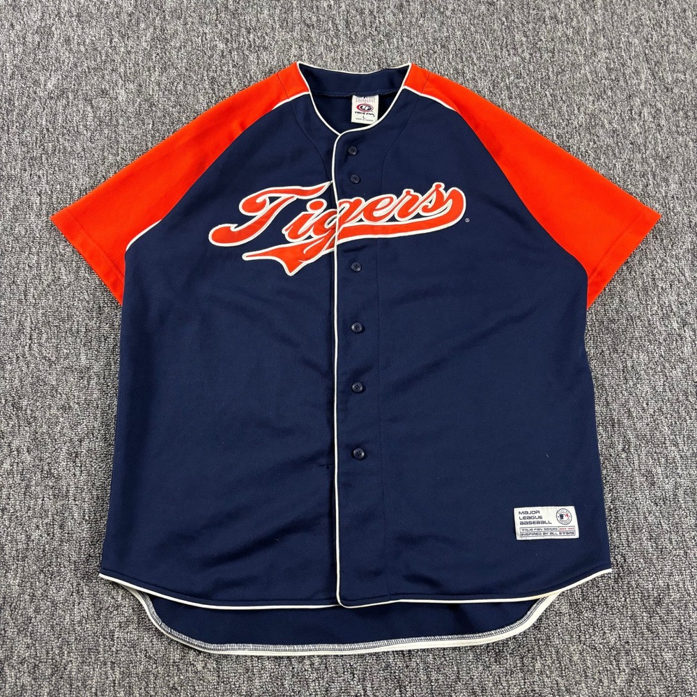 Detroit Tigers Vintage 90s True Fan Baseball Jersey Navy Orange Large